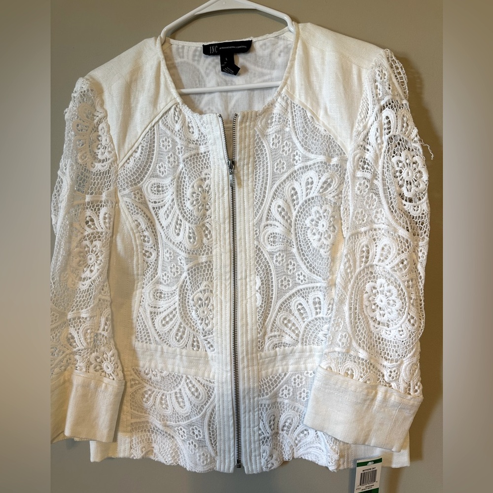 NWT INC International Concepts crocheted white jacket